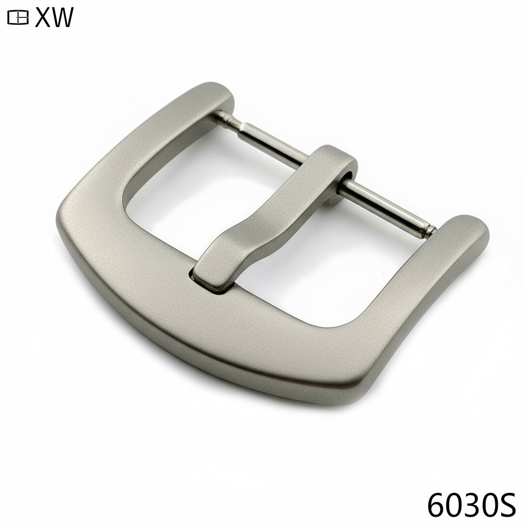 Sandblasted stainless steel buckle surface with matte micro-texture