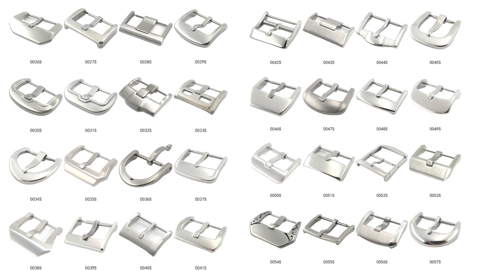 Assorted stainless-steel watch buckles by XW Watch Parts in mirror and brushed finishes